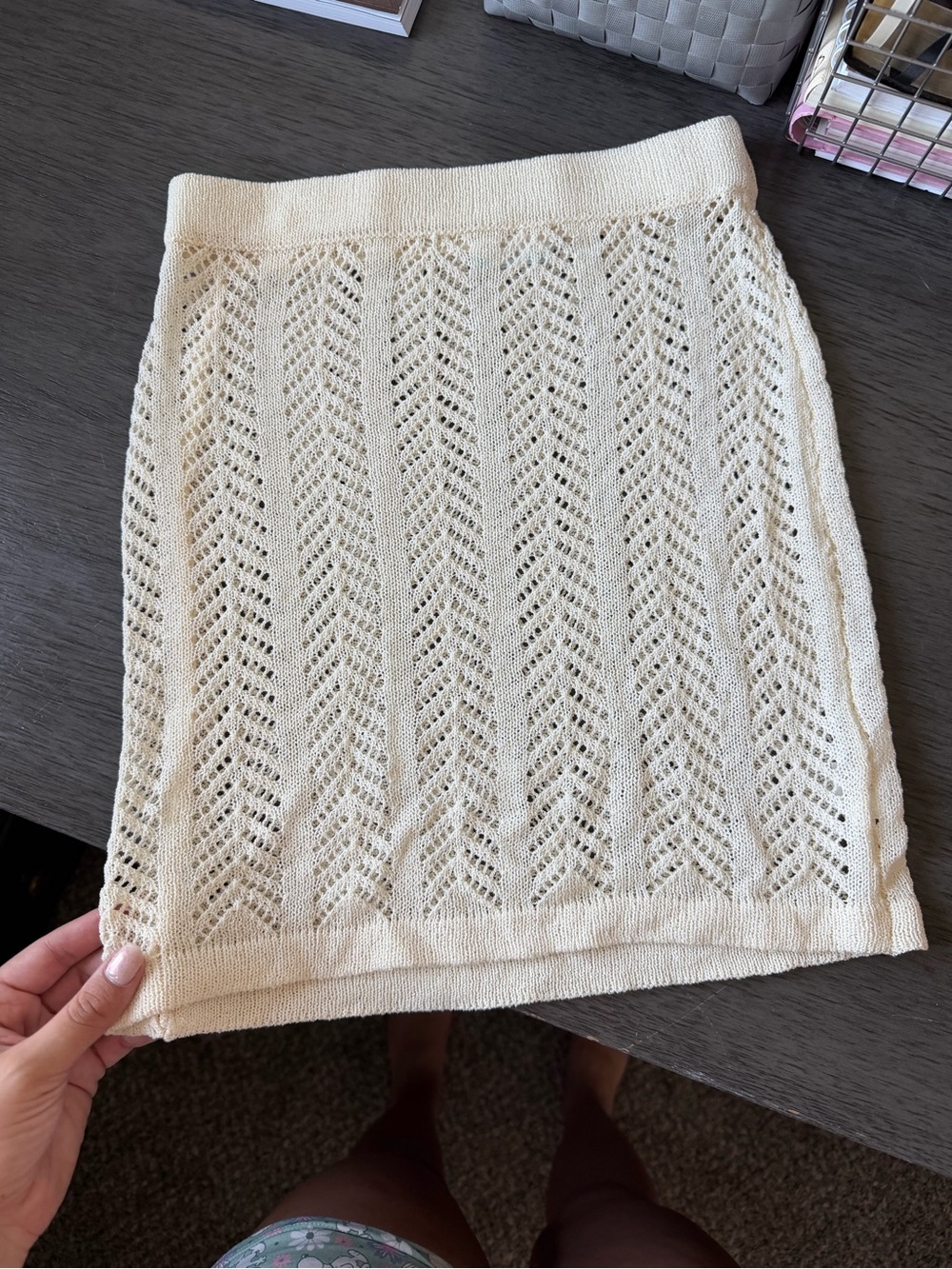 Altar'd State Cream Knit Eyelet Pencil Skirt